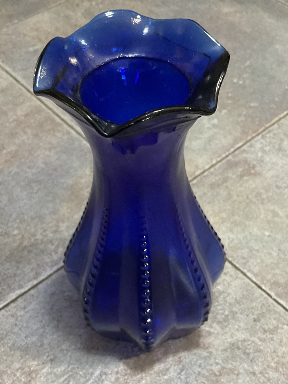 Indiana Glass Cobalt Blue Fluted Beaded Vase vintage